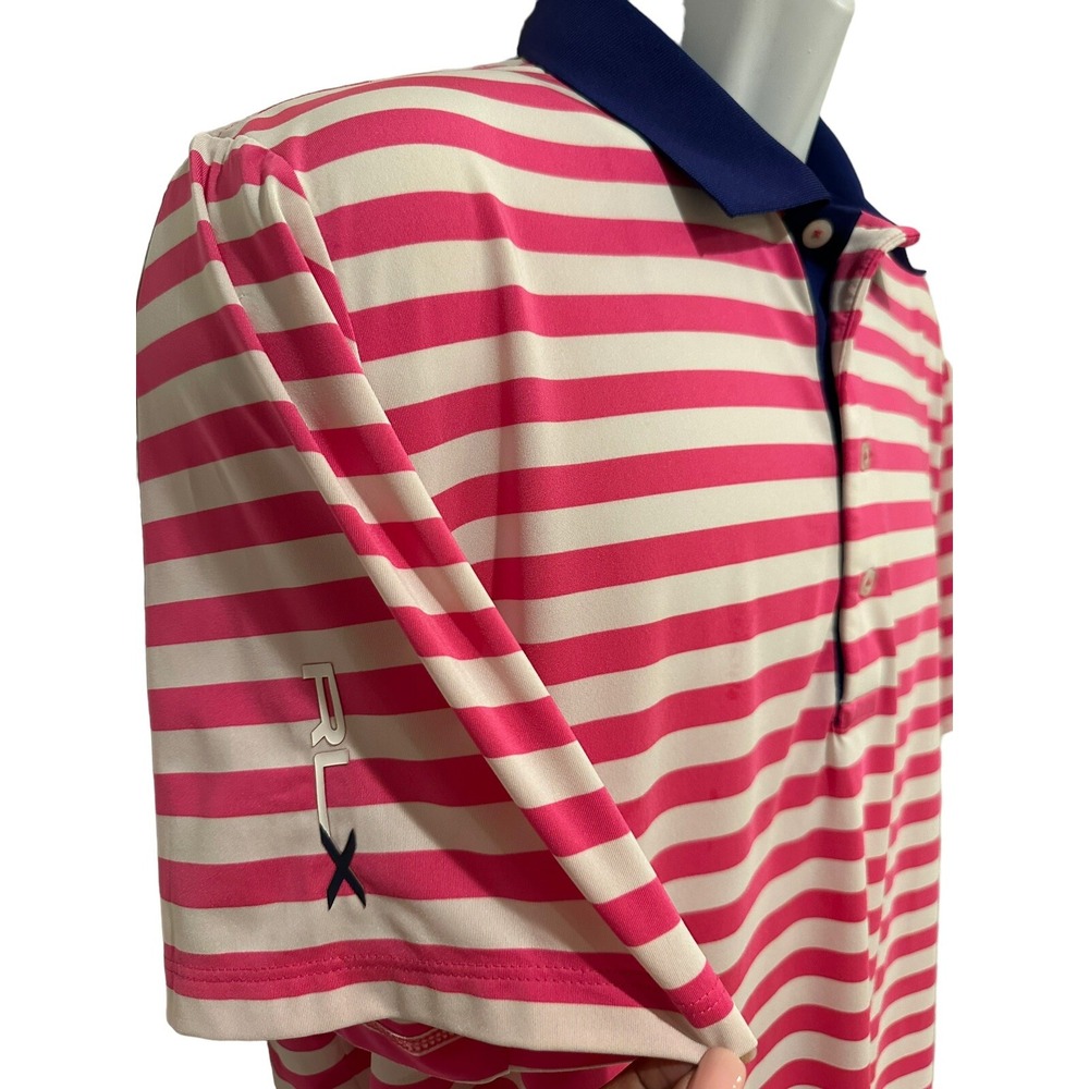 RLX Ralph Lauren Performance Polo Mens Pink Blue White Striped L - Picture 1 of 8